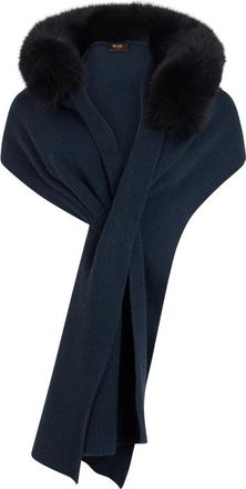 Moorer Sjaal met Bontkraag - Dames - Wintersjaals - Blauw - ONE Size - Kasjmier - Accessoires