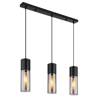 Netlighting Annika Bar Pendant Ceiling Light Matt Black Smoke Glass Shade 3x E27