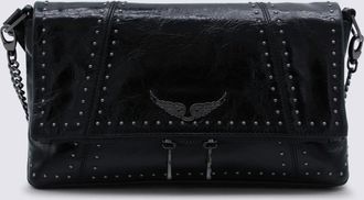 Zadig&Voltaire Black Leather Rock Ii Vintage Patent Studs Shoulder Bag