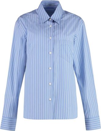 Prada Gestreepte Poplin Blouse - Dames - Blouses & Shirts - Blauw - Maat: XS Katoen