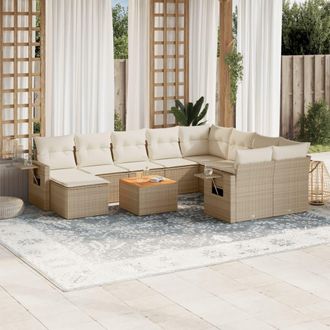 vidaXL Set De Sof&aacute;s De Jard&iacute;n 11pzas Con Cojines Rat&aacute;n Sint&eacute;tico Beige Vidaxl