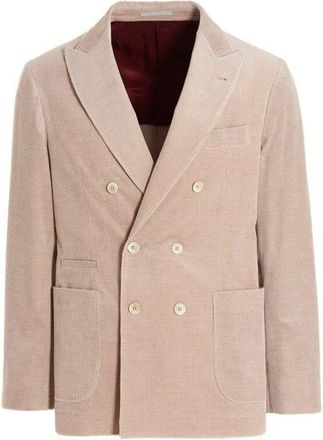Brunello Cucinelli Sand Double-Breasted Corduroy Blazer, Brand Size 48 (US Size 38)