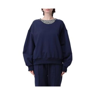 Twinset Sweatshirts, female, Blue, XS, Deep Blue Rhinestone Sweatshirt