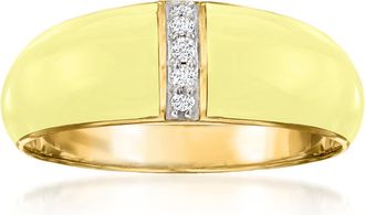 Ross-Simons Pastel Yellow Enamel Dome Ring With Diamonds in 18kt Gold Over Sterling