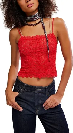 Free People Love and Lace Semi Sheer Crop Camisole in High Risk Red at Nordstrom, Size X-Small