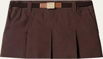 Miu Miu Panama Cotton Mini Pleated Skirt