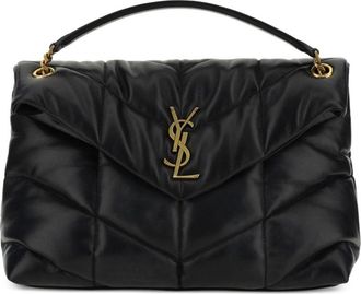 Saint Laurent Loulou Puffer gewatteerde schoudertas met logo - Zwart