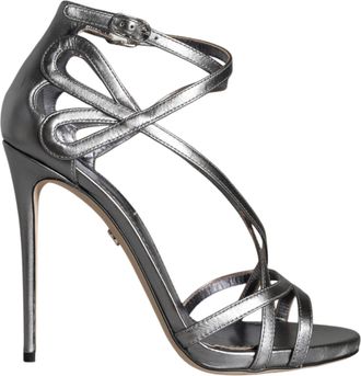 Dolce & Gabbana Womens Crossstrap Sandals Metallic Leather High Heels - Grey - Size EU 41
