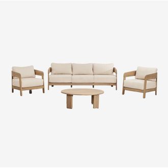 Sklum Sklum - Set da giardino con divano 3 posti, 2 poltrone e tavolino in legno di acacia Uleno