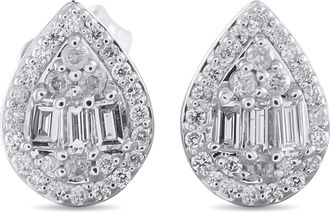 Luxury Bazaar 14K White Gold 0.25ct Diamond Cluster Pear Stud Earrings ER29498-W