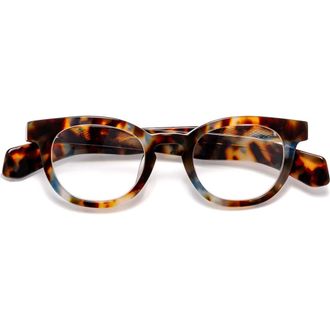 Eyebobs Total Wit 45mm Round Reading Glasses in Powder Blue /Coffee Tortoise at Nordstrom, Size +1.00