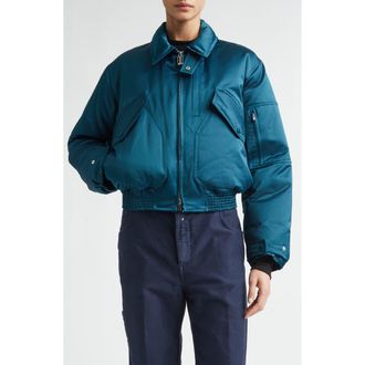 Victoria Beckham Down Sateen Bomber Jacket in Dark Teal at Nordstrom, Size 2 Us
