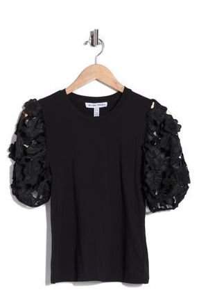 Ellen Tracy Mixed Media 3D Floral Sleeve Top in Black at Nordstrom Rack, Size X-Large