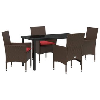 vidaXL Juego De Mesa Y Sillas Con Coj&iacute;n 5 Pcs Marr&oacute;n Rat&aacute;n Sint&eacute;tico Vidaxl