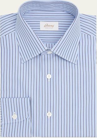 Brioni Mens Cotton Pinstripe Point Collar Dress Shirt