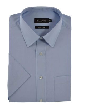 Double TWO Mens Classic Cotton Blend Half Sleeved Shirt (3300) in Glacier in (Collar 18.5/Chest 54-52)