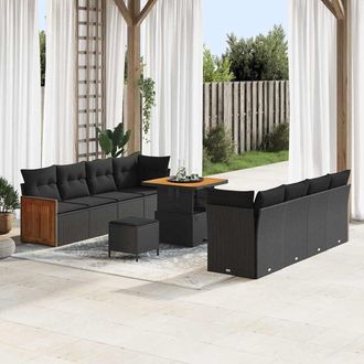 vidaXL Conjunto De Sof&aacute;s De Jard&iacute;n 11 Uds. 10-n&uacute;mero De Plazas Negro Vidaxl