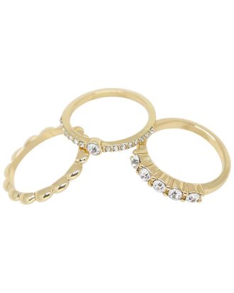Ettika Plated Crystal Textured Set Of 3 Rings