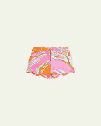 Pucci Tela Orchidee-Print Cotton Scalloped Shorts