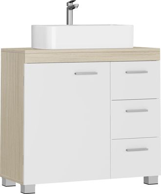 Vasagle Vasagle Mobile Sottolavabo Per Bagno, Mobiletto Da Bagno, 3 Cassetti Laterali, 2 Scomparti Dietro LAnta, Per Lavabi Con Colonna, Con Piedini, 30 X 70 
