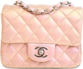Chanel 2021-2025 Classic Single Flap vierkante kalfsleren iriserende mini-crossbodytas - Roze