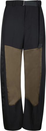 sacai Broeken met paneeldesign - Dames - Straight fit broeken - Blauw - M - Wol - Broeken