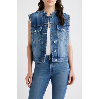 AllSaints Mav Studded Denim Vest in Vintage Indigo at Nordstrom, Size 10 Us