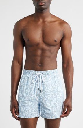 Bugatchi Cruz Geo Print Swim Trunks in Air Blue at Nordstrom, Size Xx-Large