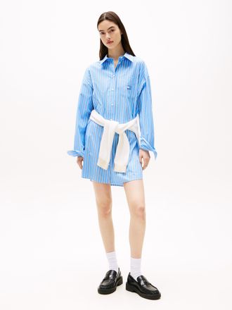 Tommy Jeans Hemdblusenkleid TOMMY JEANS TJW OVS MINI SHIRT DRESS EXT, Damen, Gr. XXL (44), N-Gr, blau (ecru, blau stripe), Web, Obermaterial: 100% Baumwolle, gest