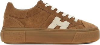 Hogan Warm Brown Suede Elevated Platform Sneakers