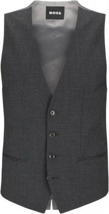 HUGO BOSS Geknoopte Gilet met enkele rij knopen - Heren - Bodywarmers - Grijs - L - Wol - Jassen