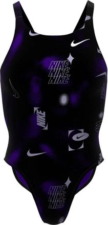 Nike Dameszwempak met opdruk en nauwsluitende pasvorm (Zwart)