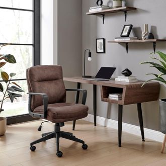 Furniturebox Rosco Faux Leather Office Chair in Brown