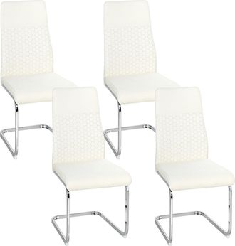 OEM Juego De 4 Sillas De Comedor Con Asiento Y Respaldo Acolchado Tapizado En Terciopelo Patas De Acero Crema