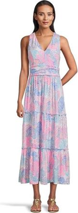 Lilly Pulitzer Skylar Midi Dress Multi Floral Stretch V-Neck JDM2594