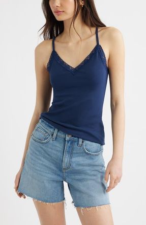 BP. Lace Trim V-Neck Camisole in Navy Iris at Nordstrom, Size Xx-Small