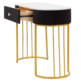 Dmora Consola Marsa, 1 Estante, Efecto M&aacute;rmol Con Caj&oacute;n, Estructura De Tela, 100x43x74h Cm Dorado