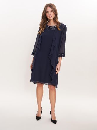 Gina Bacconi Womens Joseline Short Chiffon Jacket Dress With Beaded Neckline - Navy - Size 12 UK