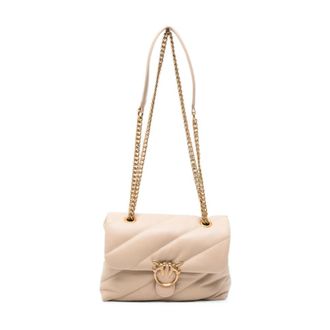 Pinko Love Mini Puff - Dames - Schoudertassen - Beige - ONE Size - Katoen - Tassen
