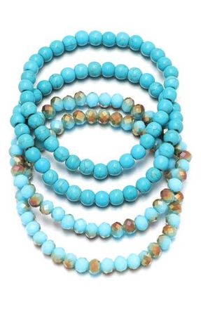 Adornia Set of 4 Reconstituted Turquoise & Crystal Beaded Stretch Bracelets in Blue at Nordstrom Rack