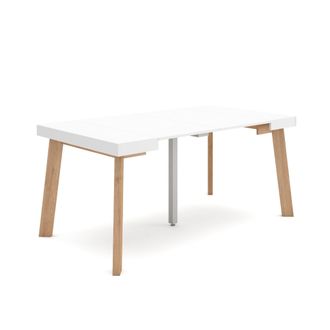 Skraut Home Mesa Consola Extensible, Mesa Comedor Plegable, 160, Para 8 Comensales, Patas De Madera, Estilo Moderno, Blanco - Skraut Home