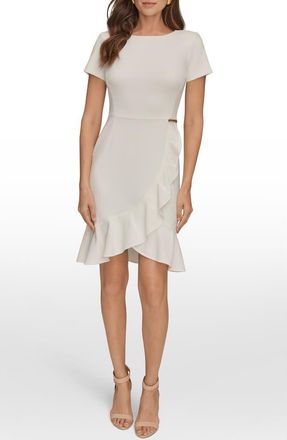 DKNY Ruffle Detail Dress in Cream at Nordstrom, Size 10