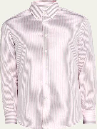 Brunello Cucinelli Mens Button-Collar Pinstripe Cotton Sport Shirt