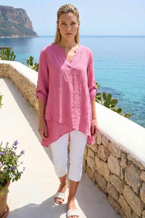 Roman V-Neck Wrap Hem Tunic Top
