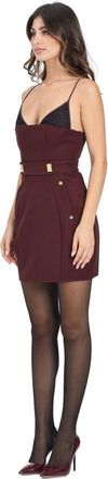 Elisabetta Franchi Bordeaux Korte Jurk met Kant Details - Dames - Korte kleedjes - Bruin - XS - Kleedjes