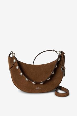 Polo Ralph Lauren Halbmond-Schultertasche aus genieteten Wildleder