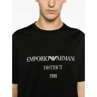 Emporio Armani Logo-Print Cotton T-Shirt - Black