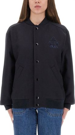 A.P.C. Navy Blue Embroidered Band Collar Jacket