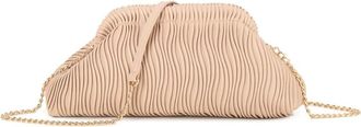 Girly HandBags Womens Pleated Evening Clutch Bag with Chain Strap - Large Shoulder Purse for Weddings, Parties, and Formal Events Large Nude