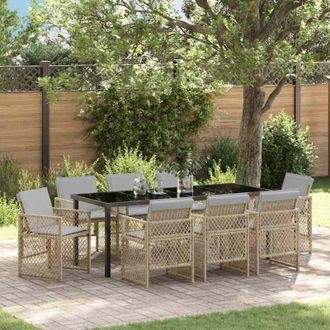 vidaXL Conjunto De Comedor De Jard&iacute;n 9 Pcs Beige Rat&aacute;n Sint&eacute;tico Vidaxl
